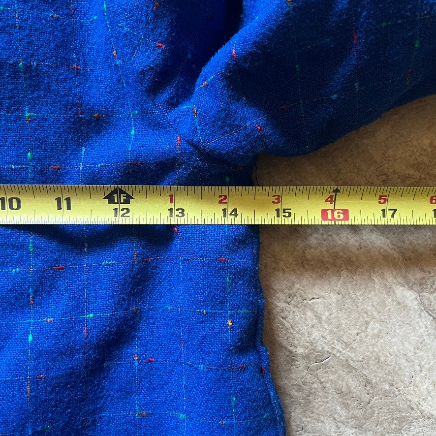 Vintage Girls Pea Coat Royal Blue Checkered Tweed Classic Preppy Academia Winter Holiday