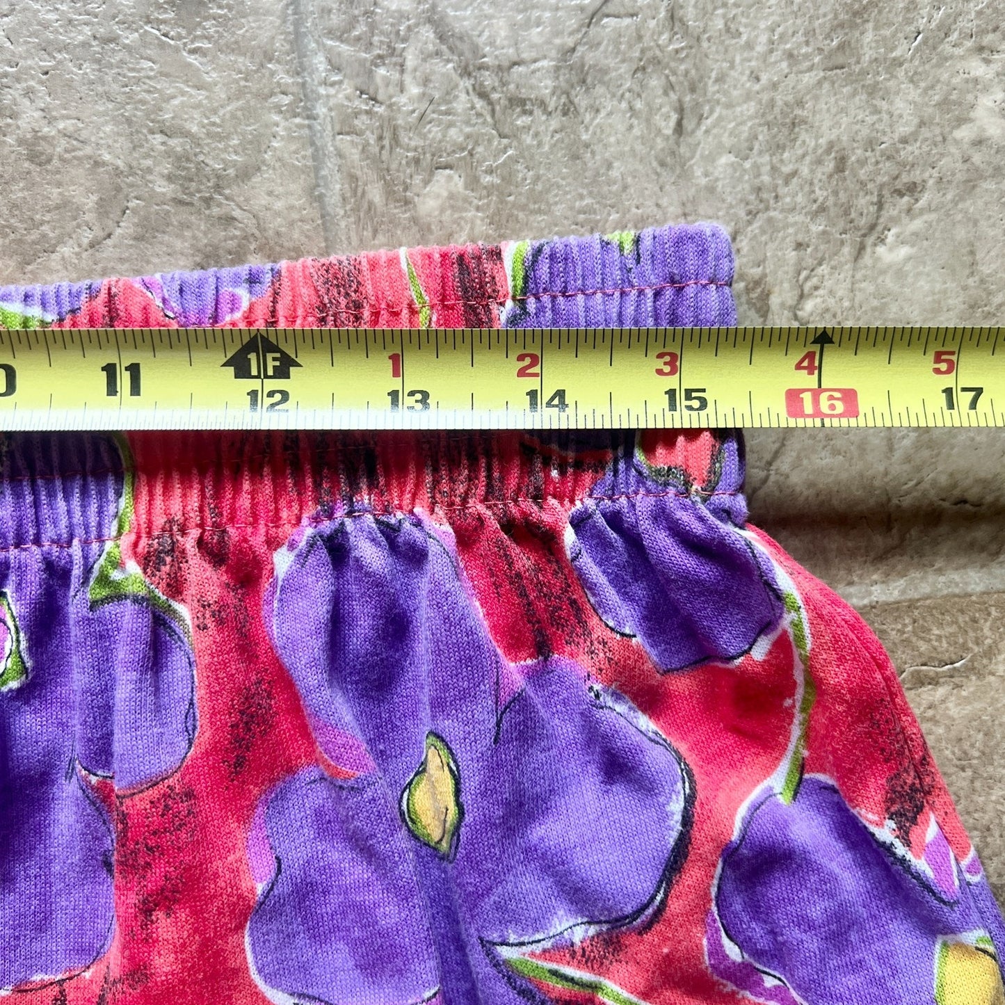 Vtg 80s YS Sport Floral Shorts 2X Multi-color Elastic Whimsical Vibrant Artsy