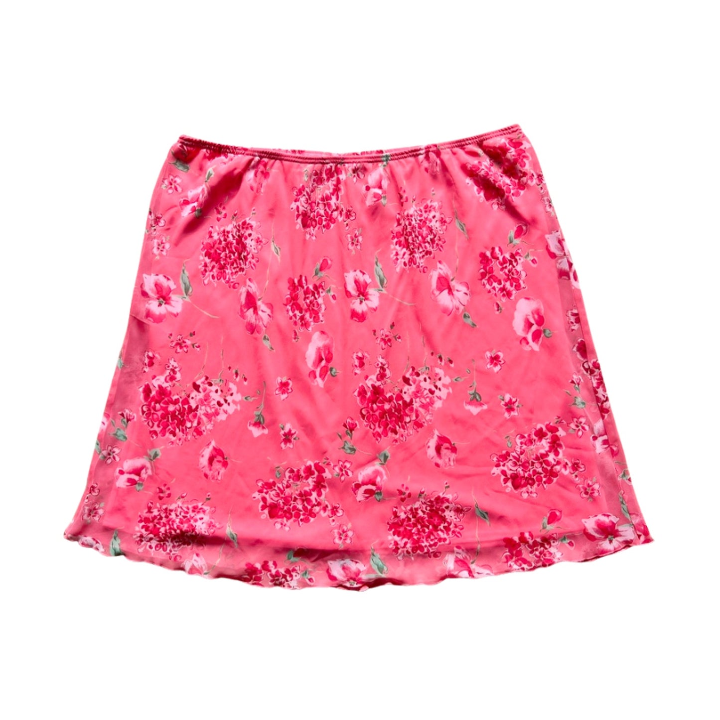 Vintage Y2K Floral Midi Skirt 26W Lettuce Hem Soft Girl Fairy Romantic Whimsical