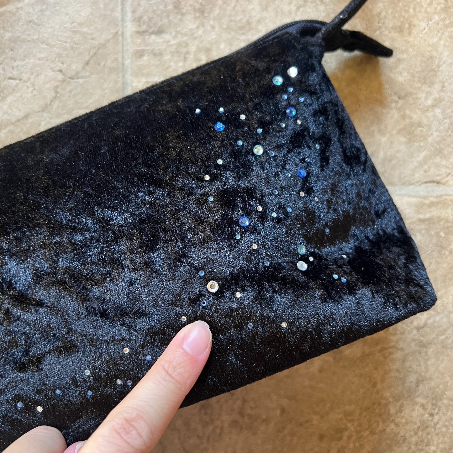 Vtg Y2K Velvet Purse Blue Rhinestones Fairy Goth Whimsigoth Formal Evening Glam