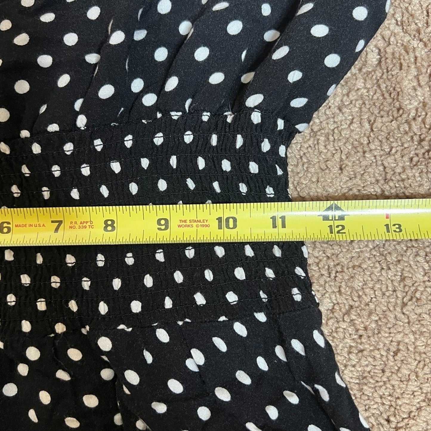 Womens Polka Dot Mini Dress M Smocked Ruffled Feminine Romantic Dainty Classic