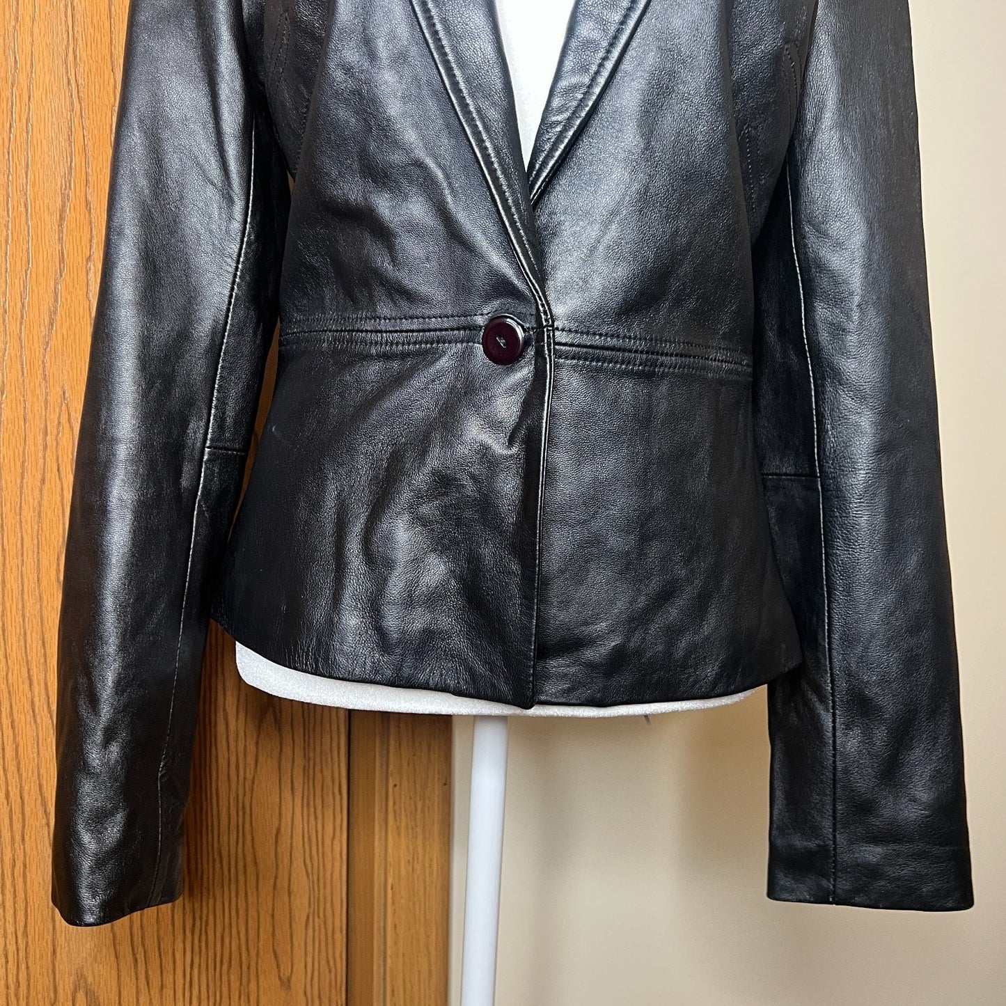 Vintage Y2K Cache Womens Leather Jacket Size 4 Black Buttery Soft Single Button Biker Baddie Goth