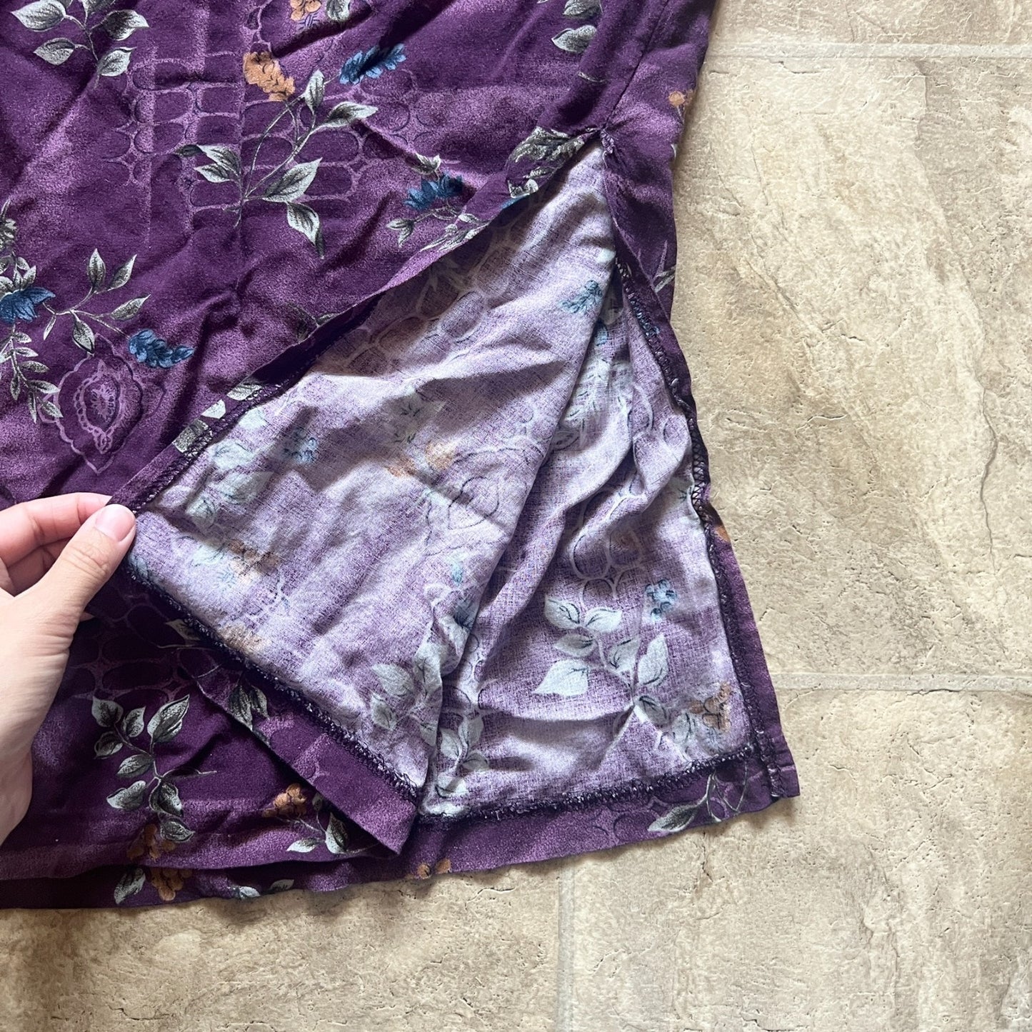 Vintage 90s Womens Midi Dress Purple Floral Sleeveless