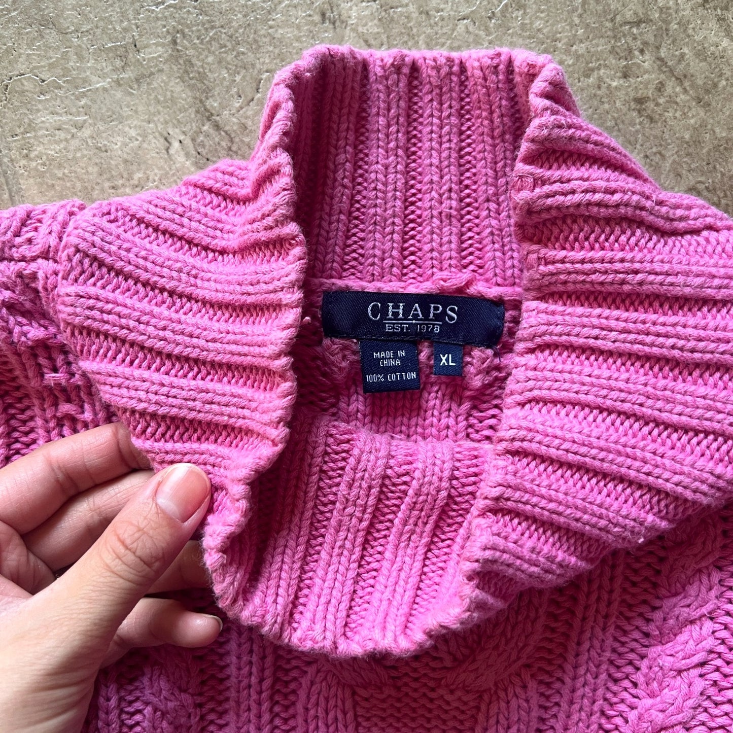 Chaps Womens Chunky Cable Knit Sweater Size XL Bubble Gum Pink Feminine Preppy Barbie