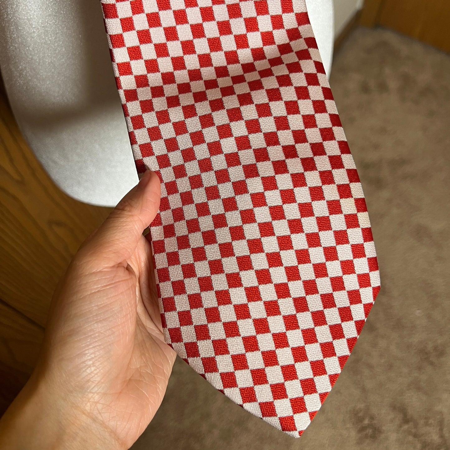 Vtg Bartolini Collection Necktie Red White Checkered Holiday Retro Clowncore Preppy