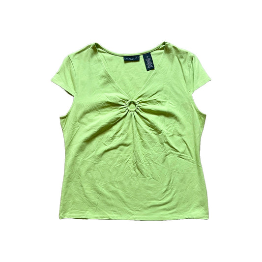 Vintage Y2K Apostrophe Womens Chartreuse Green Top Size LP Ruched Circle Ring