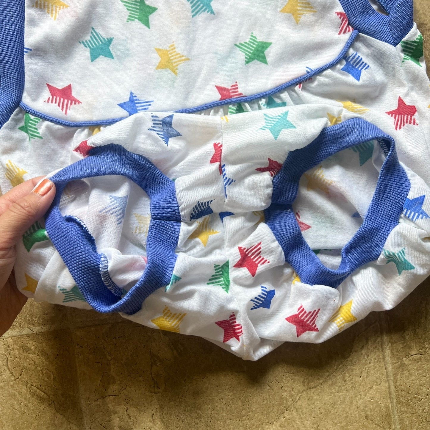 Vtg 80s Nite Lees Baby Romper 12 Multi-color Star Print Patriotic 4th of July