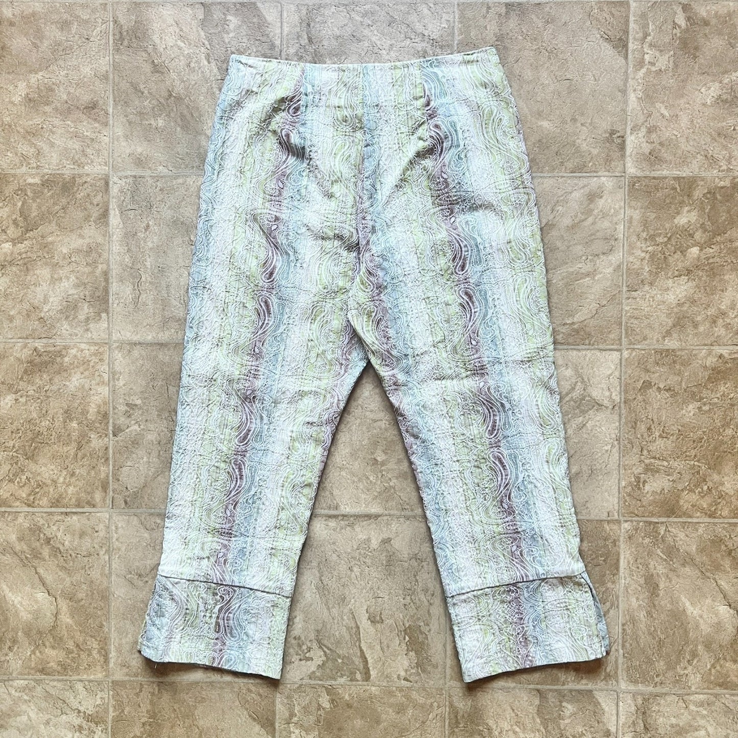 Vtg Y2K Capri Pants Multi-color Embroidered Wooden Buttons Fairy Boho Whimsical