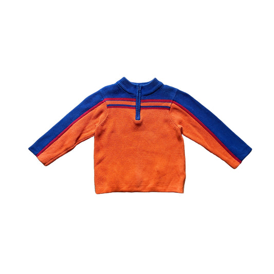 Hanna Andersson Kids 1/4 Zip Sweater Size 100 Blue Orange Colorblock Striped Retro
