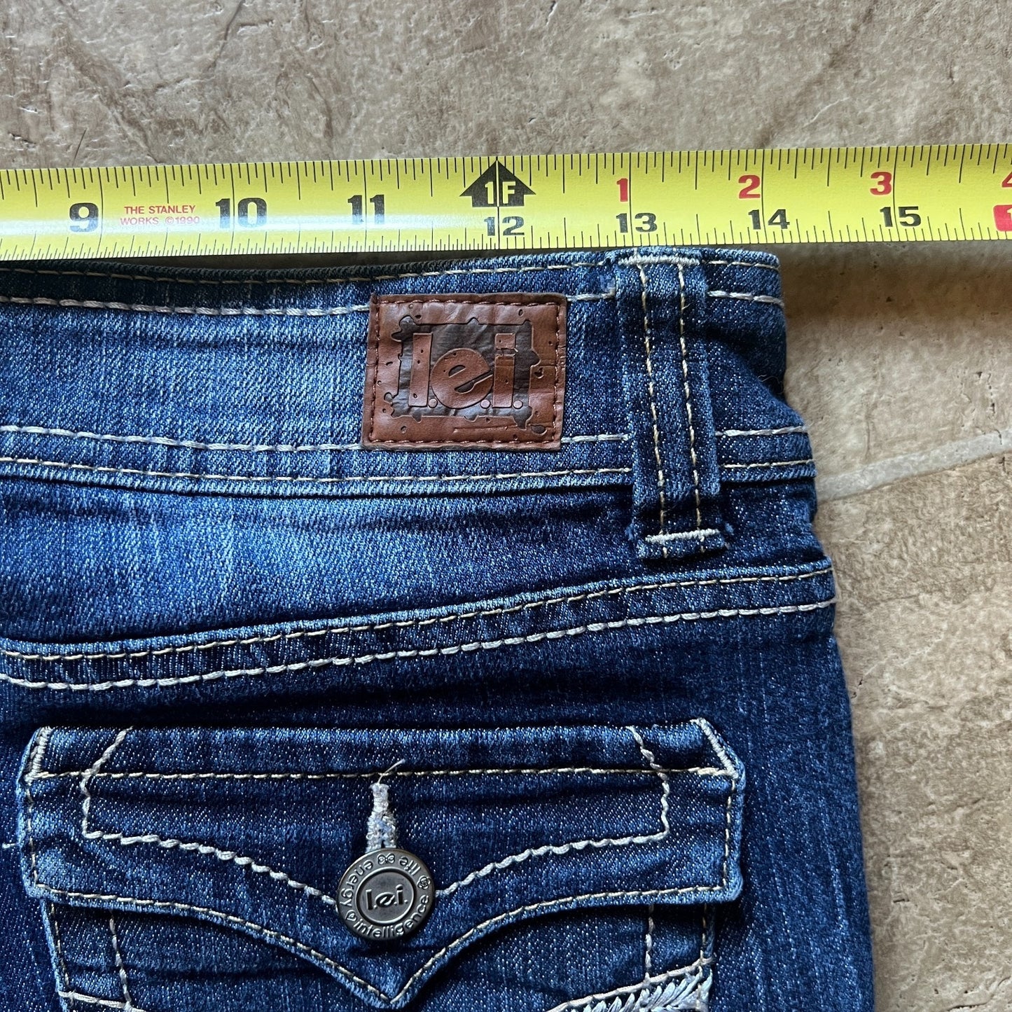 Vtg Y2K L.E.I. Womens Sophia Hipster Flare Jeans Size 5 Short Baddie Boho Hippie