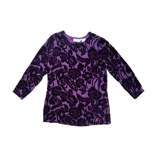 Silk Lore by Beth Terrell Womens Silk Top Size S Purple Velvet Burnout Floral