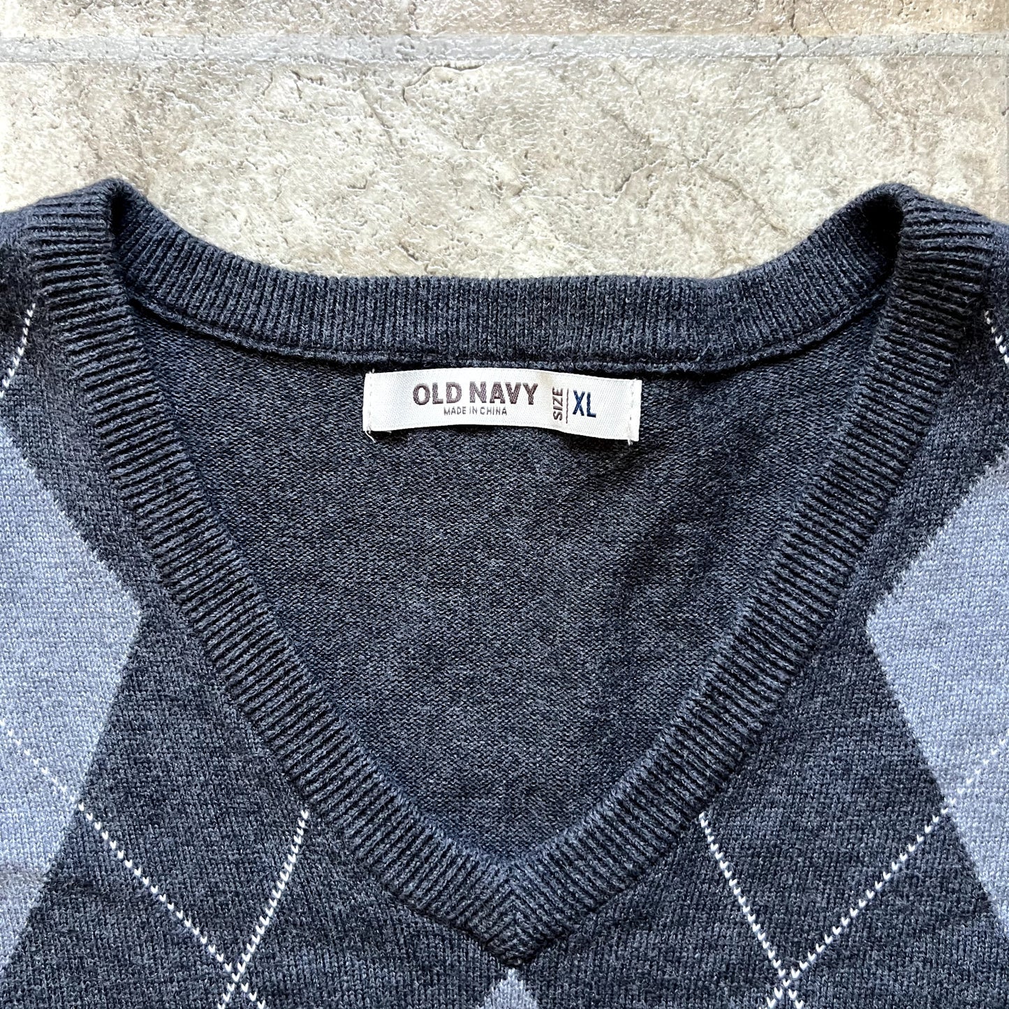 Vintage Y2K Old Navy Mens Sweater XL Gray Argyle Grandpa Preppy Golf Minimalist