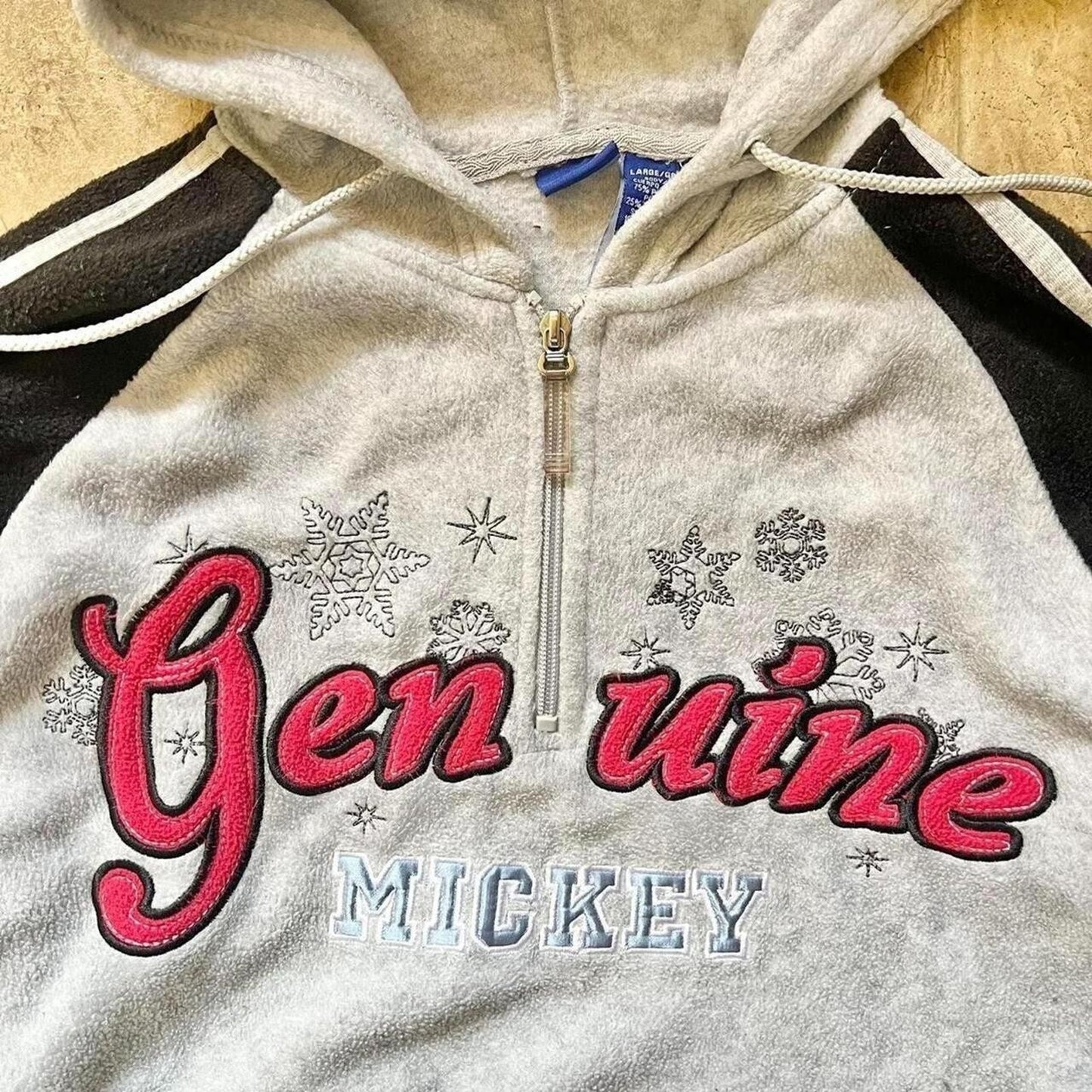 Vintage Y2K Disney Womens Fleece 1/4 Zip Sweatshirt Size L Mickey Mouse Gray Embroidered
