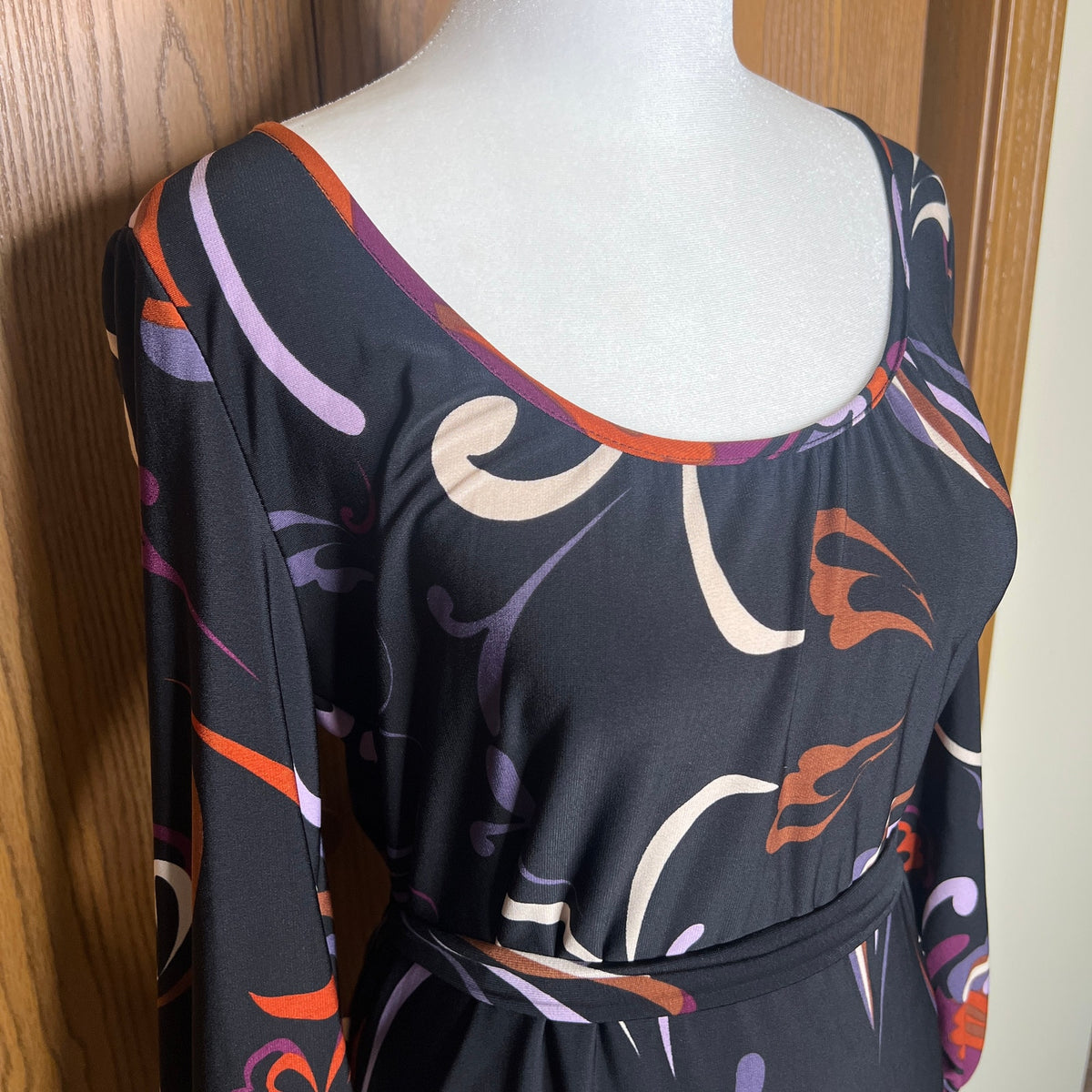 Lily Womens 70s Inspired Shift Dress Black Multi-color Swirl Abstract Pattern Mod Artsy