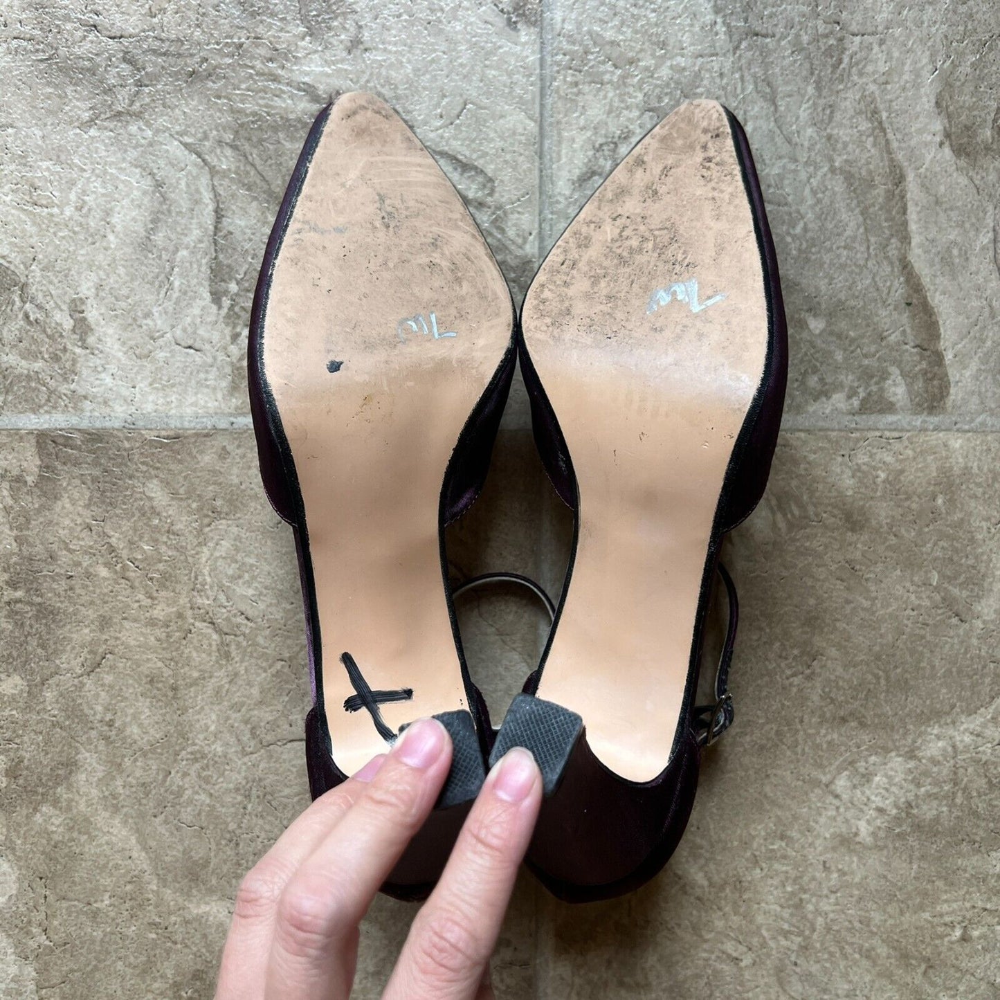 Vtg Y2K Colin Stuart Satin Heels 7.5 Purple Iridescent Formal Wedding Party Glam