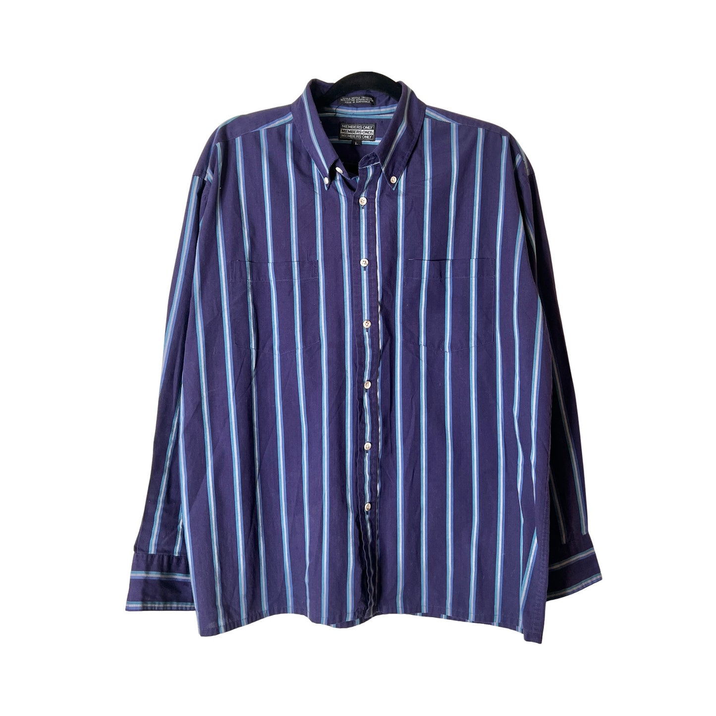 Vtg 90s Members Only Button-down Blue Striped Classic Preppy Nautical Maximalist