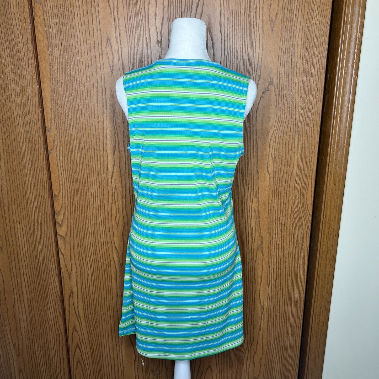 Vtg Y2K Finesse Striped Dress L Preppy Sporty Resort Beach Retro Pop Maximalist