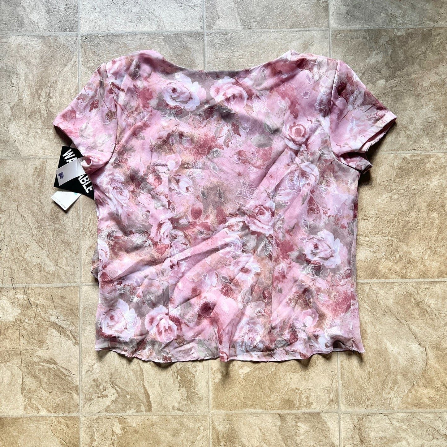 Vintage Deadstock Miss Dorby Floral Top 16P Pink Mesh Overlay Feminine Romantic