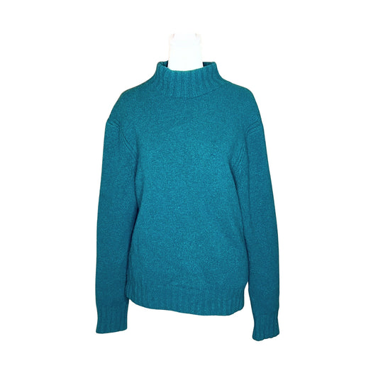 J. Crew Turtleneck Sweater Size L Teal Green Merino Alpaca Blend Christmas Holiday Preppy