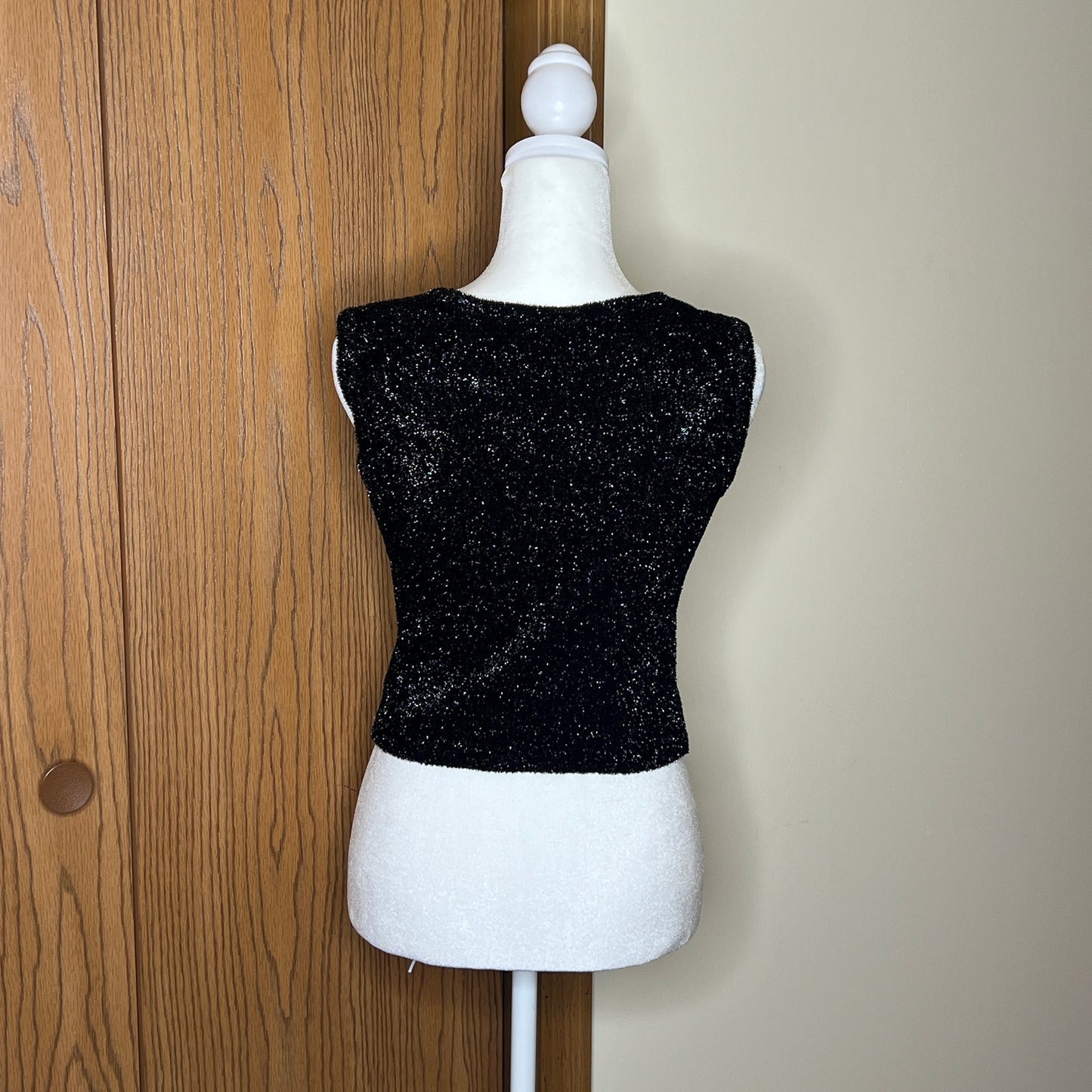 Vintage 90s Balenciaga La Mode Glittery Top Size 38 Black Cropped Shimmery NYE Holiday Party Special Occasion Luxury Glam