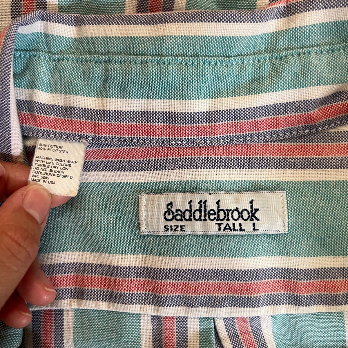 Vtg Saddlebrook Mens Striped Shirt L Embroidered Bird Classic Coastal Western