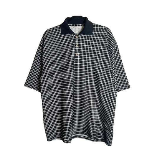 Vtg 90s Nriza Mens Polo Shirt XL Black White Plaid Preppy Golf Mod Minimalist