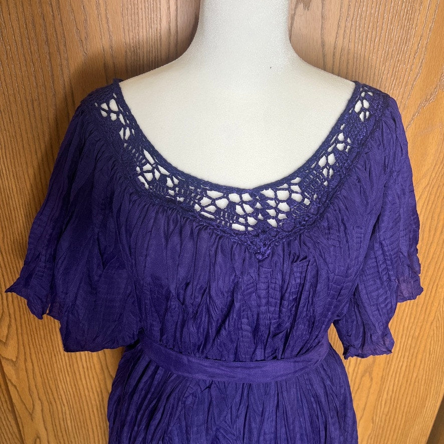 Vintage Bobbie Brooks Maxi Dress 3XL Purple Crochet Whimsigoth Witchy Boho Artsy