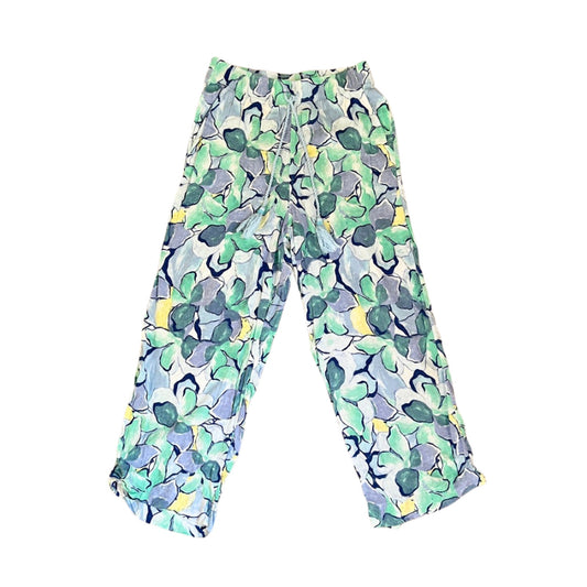 C&C California 100% Linen Pants M Watercolor Floral Coastal Beachy Resort Artsy