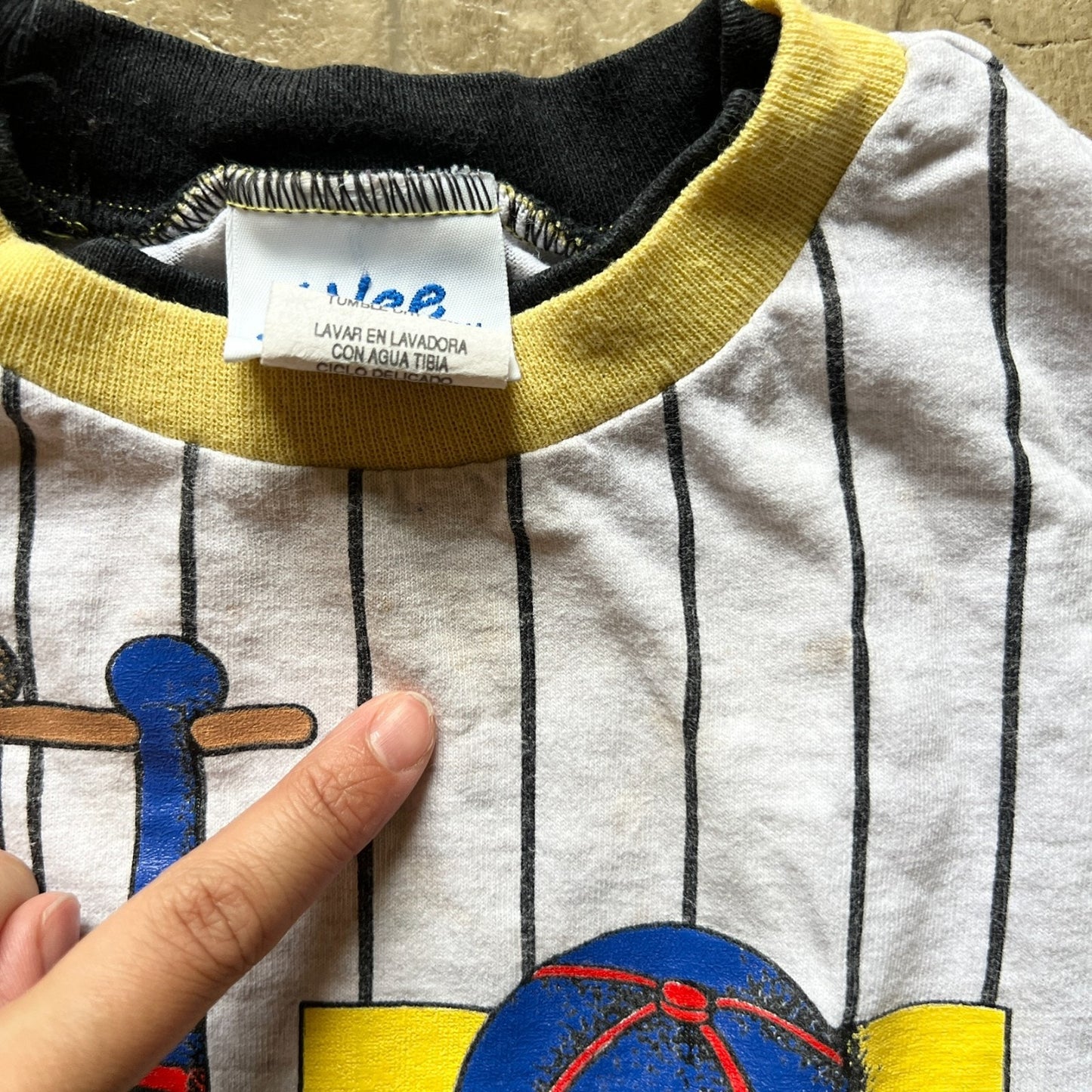 Vtg 80s Wee Works Baseball Graphic Print T-Shirt Size 2 Striped Sporty Retro