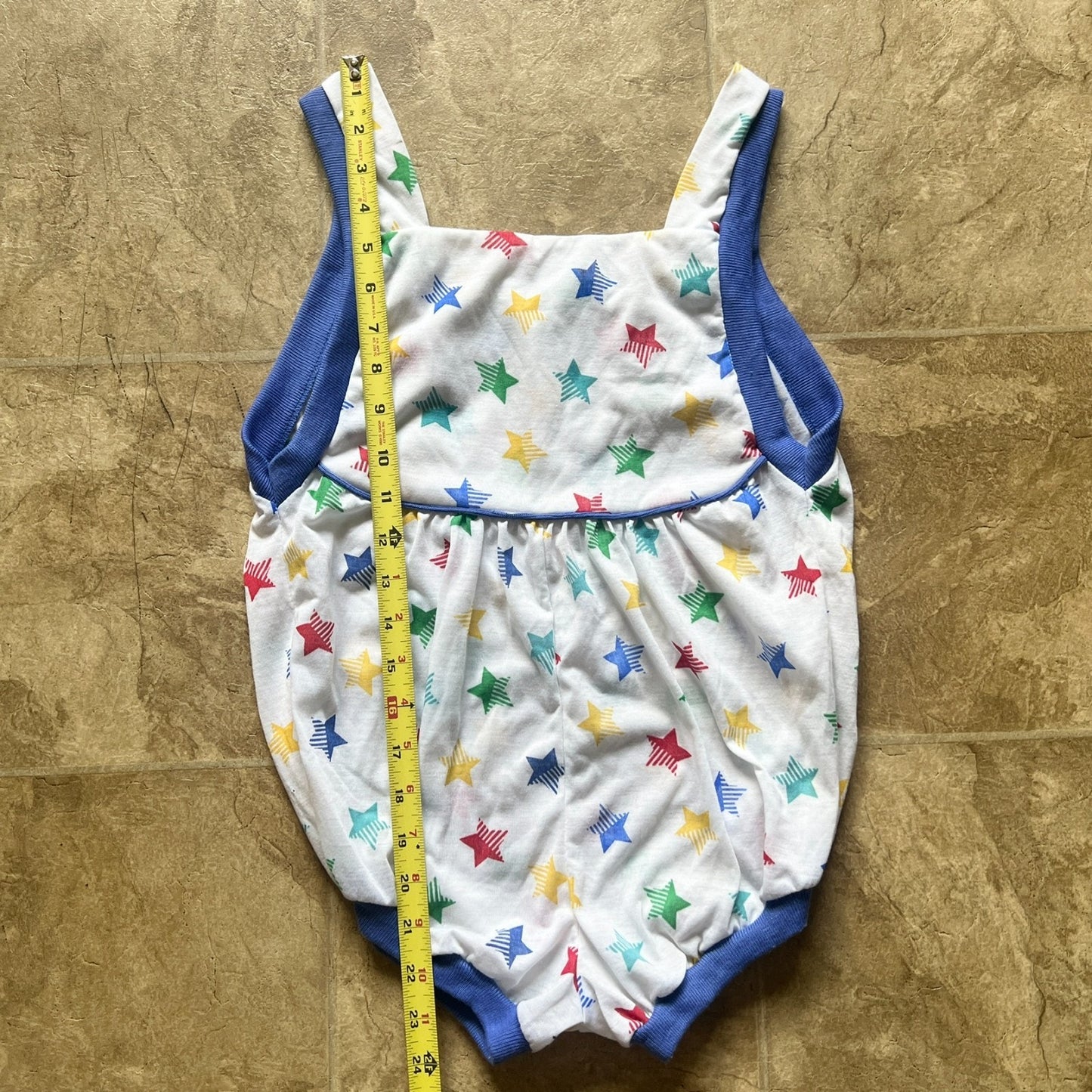 Vtg 80s Nite Lees Baby Romper 12 Multi-color Star Print Patriotic 4th of July