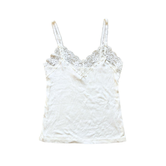 Vintage Deadstock 90s 1996 Victoria Secret Womens White Lace Cami Size L Ribbon Coquette Soft Girl