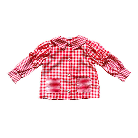 Vintage 70s Yardbritches Girls Red Gingham Blouse Puff Sleeve Country Farmhouse Western Ranch Cottagecore