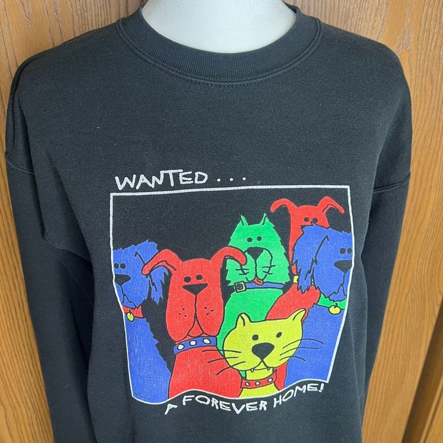 Vtg Wanted Forever Home Adoption Sweatshirt S Multi-color Retro Animals Artsy