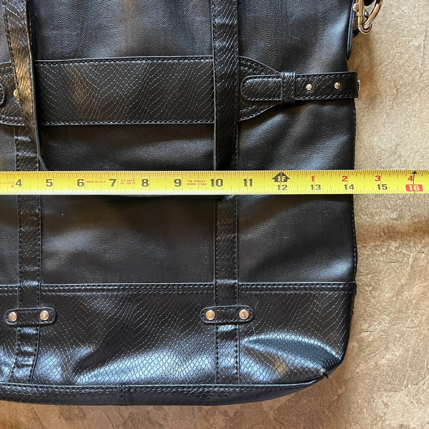 Vtg Y2K Liz Claiborne Black Faux Leather Tote Bag Removable Straps Work Business