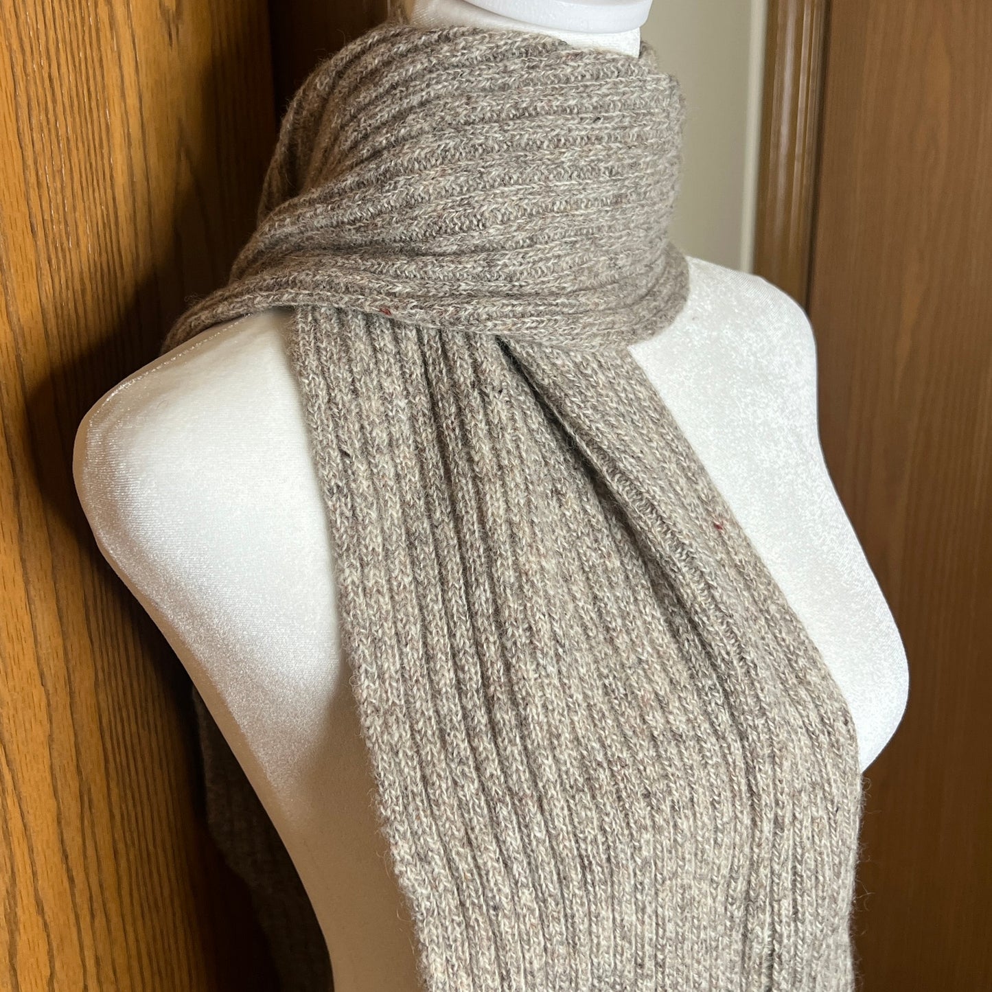 Wool Blend Ribbed Knit Scarf Gray Beige Minimalist Cozy Classic Fall Winter