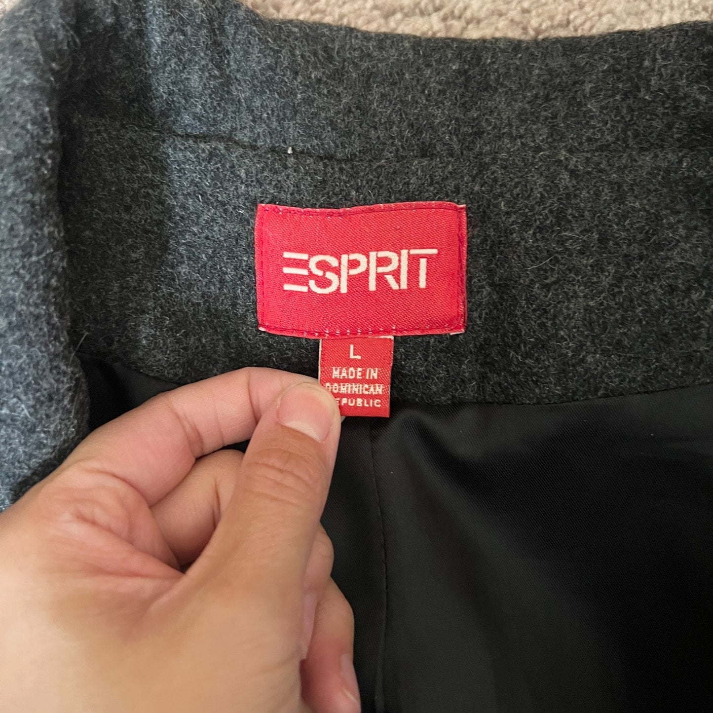 Esprit Womens Double Breasted Wool Pea Coat Size L Gray Classic Preppy