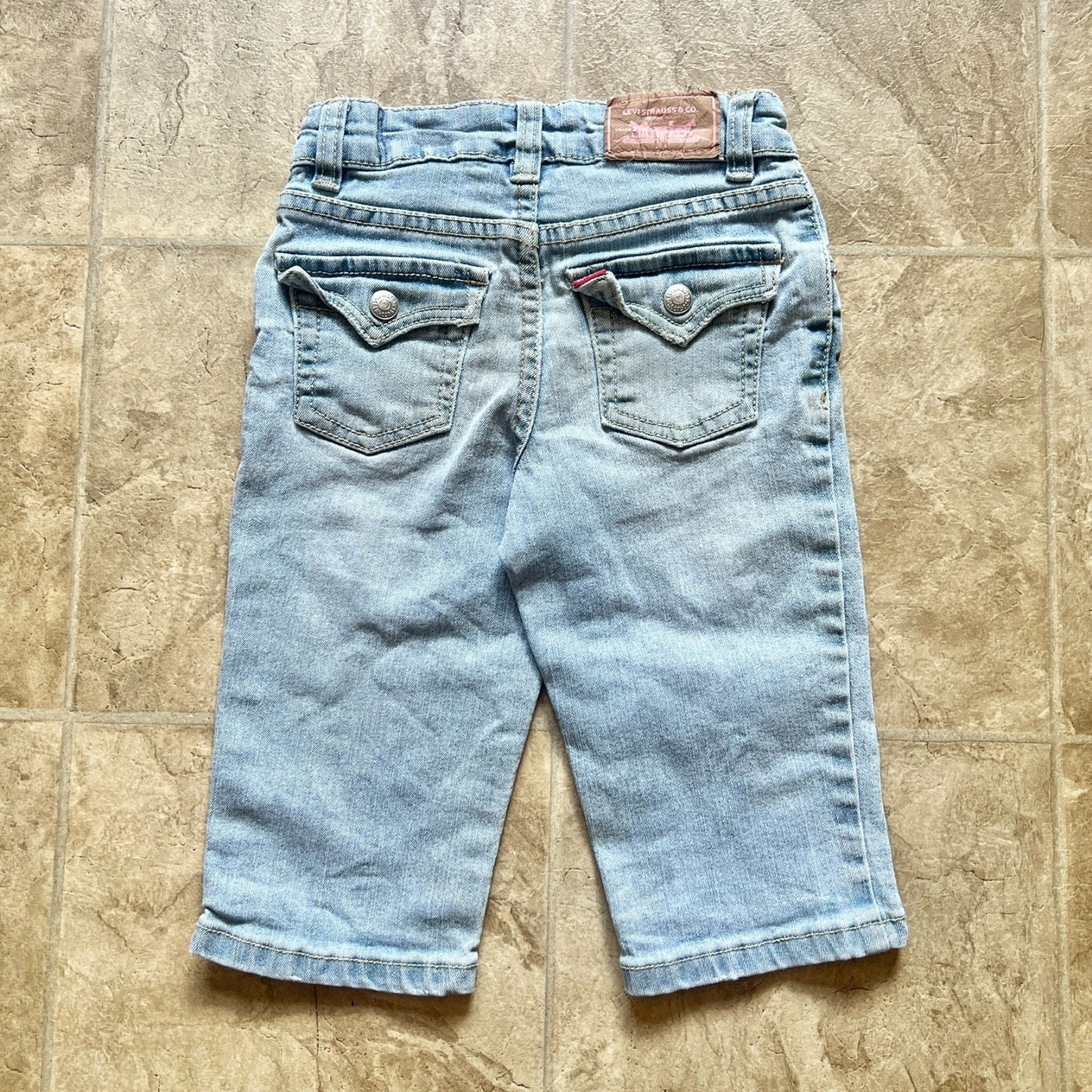 Vtg Y2K Levi's Girls Capri Jeans 6X Light Wash Heart Waist Lining Girly Coquette