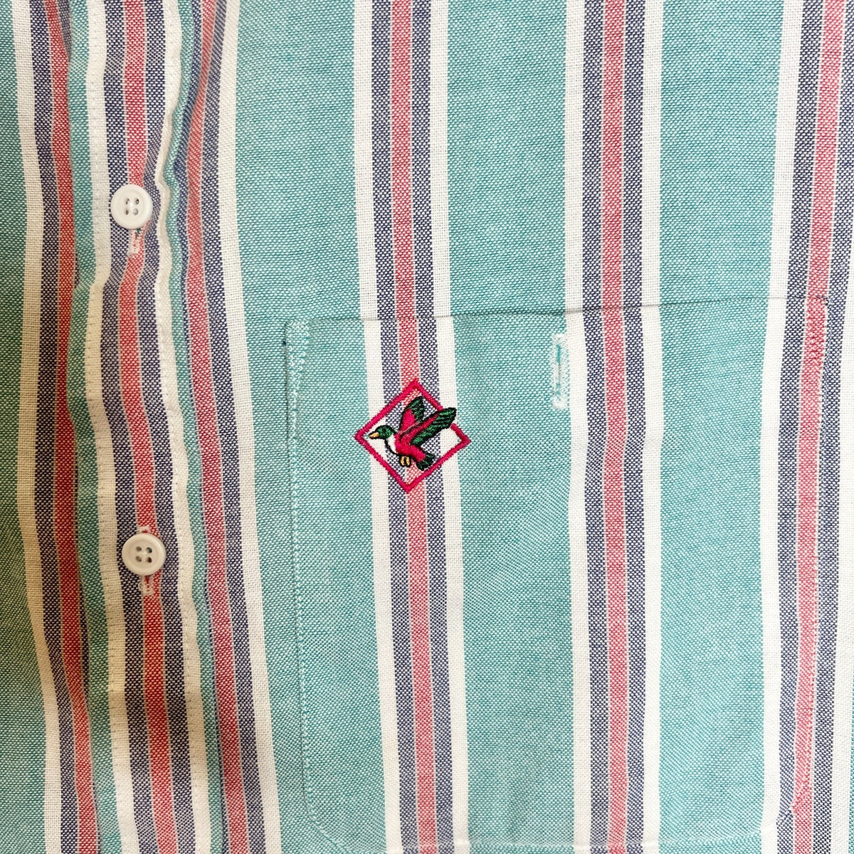 Vtg Saddlebrook Mens Striped Shirt L Embroidered Bird Classic Coastal Western