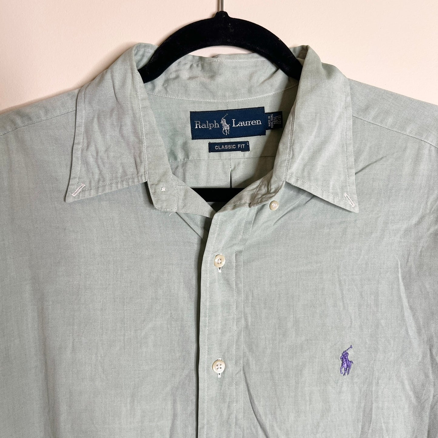 Vtg 90s Ralph Lauren Button-down Shirt 16.5 32/33 Seafoam Classic Coastal Preppy
