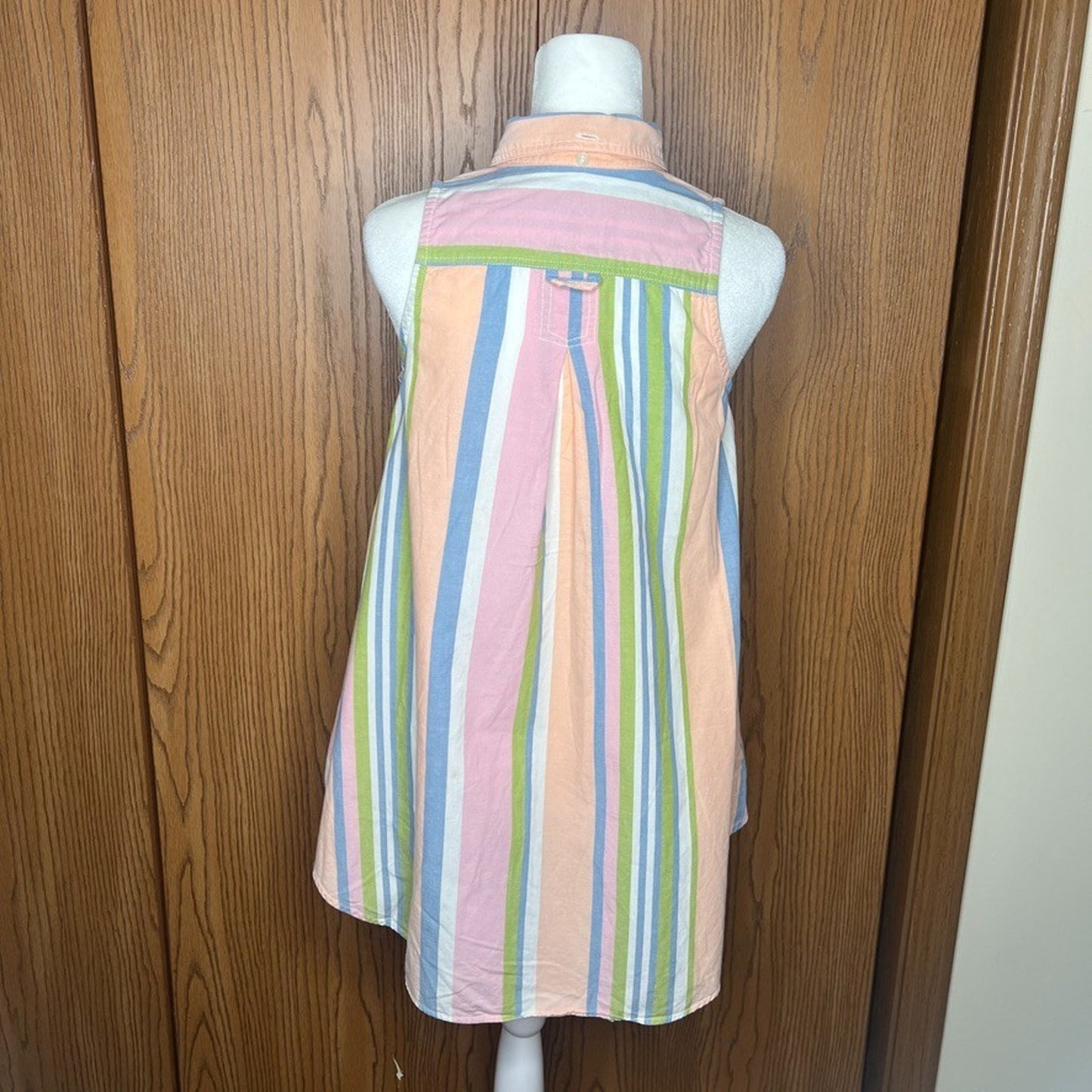 Vtg 90s Espirit Sleeveless Shirt S Multi-color Striped Preppy Coastal Grandma