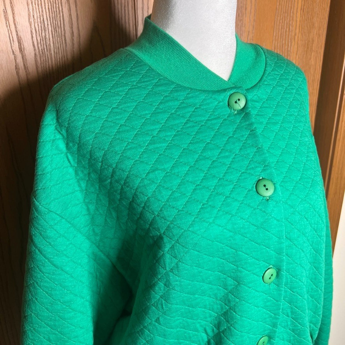 Vtg 80s Diamond Lattice Quilted Cardigan M Green Whimsical Grannycore Eclectic